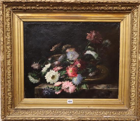 Louise Stephanie Dussieux (19th century), A Pannier of Chrysanthemums, signed and dated 1876, oil on canvas,